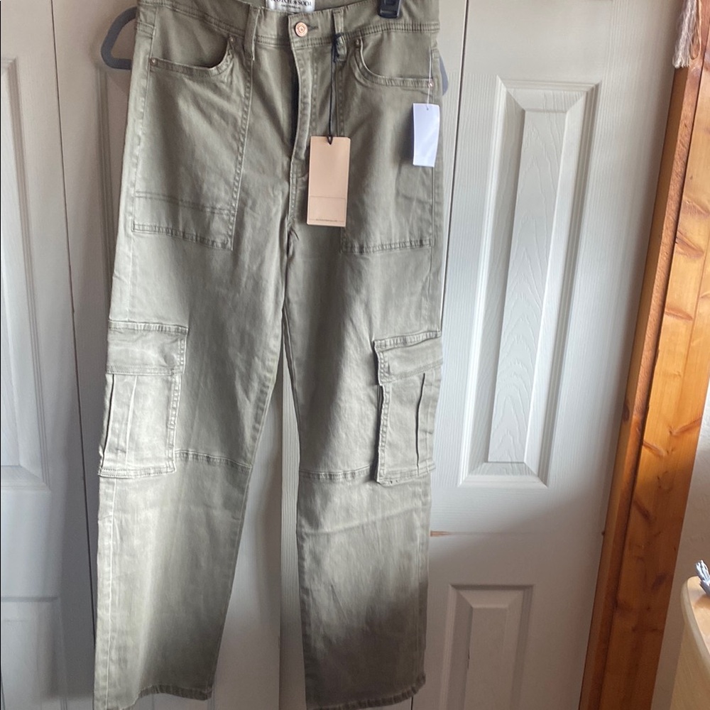 Scotch & Soda NWT Army Green Cargo 6 pocket Hi-Rise Straight Leg Jeans size 6/28